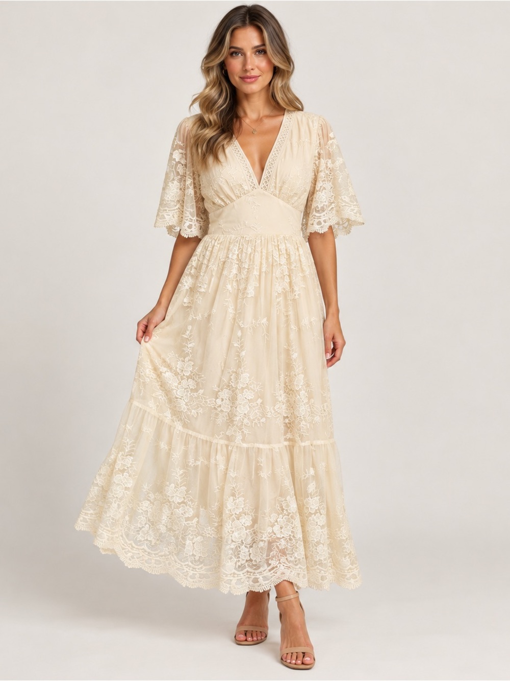 NWT Baltic Born Cream Lace Madi Dress Floral Embroidered Boho M